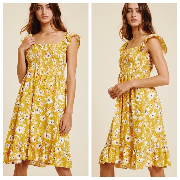 16 Boho Chic Sleeveless Tropical Print Smock Front Dress - Picture 3 of 6